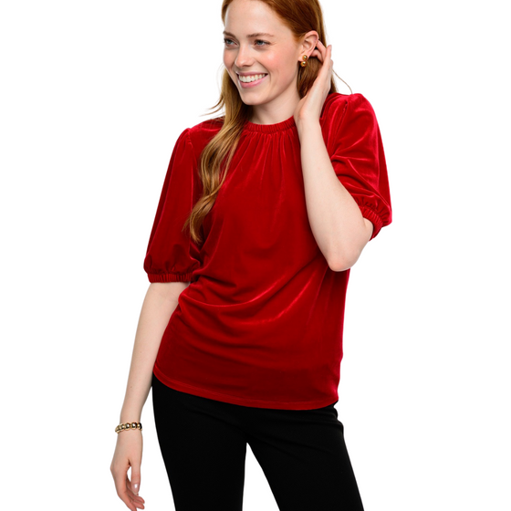 Red Velvet Rouched Top