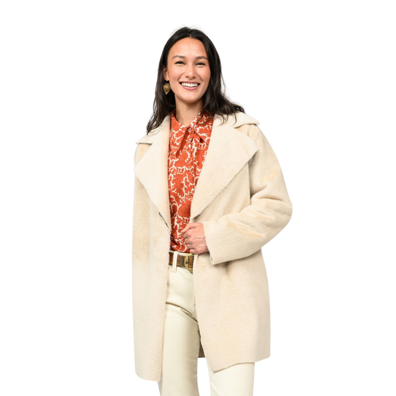 Cream Faux Fur and Suede Coat