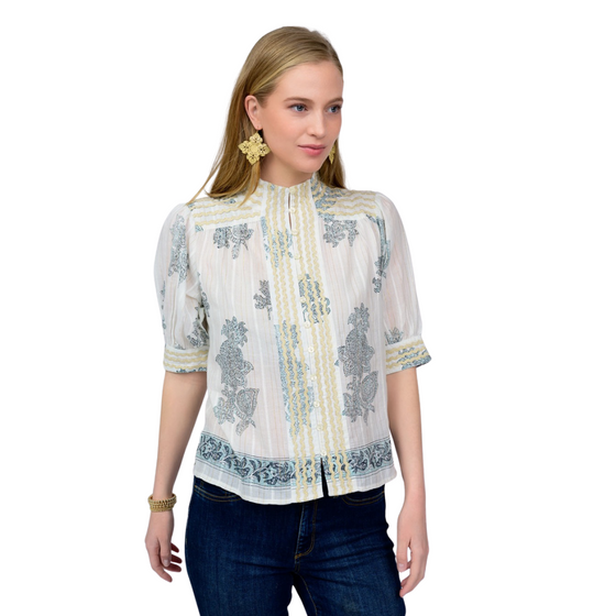 Metallic Trim Paisley Top