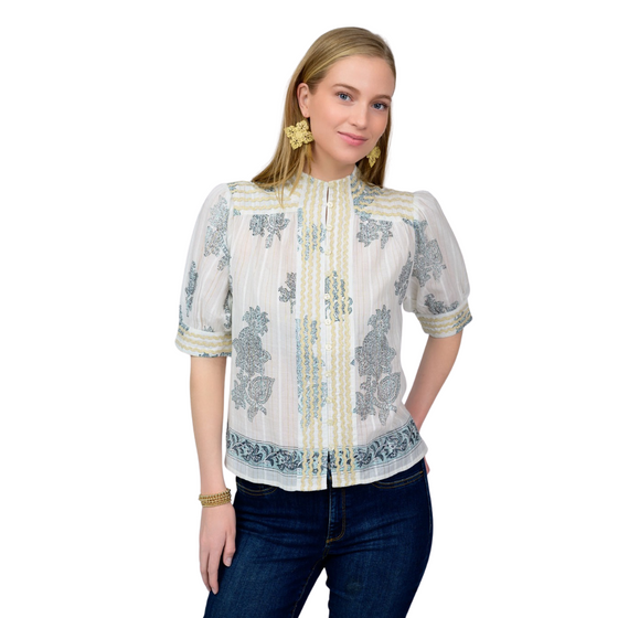 Metallic Trim Paisley Top