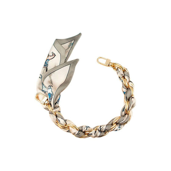 Gemelli - Gold Phone Chain with Scarf Grey and Ivory - Short LL