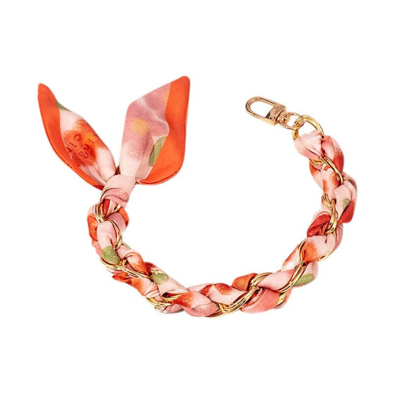 Gemelli - Gold Phone Chain with Scarf Orange Watercolor- Short JJ