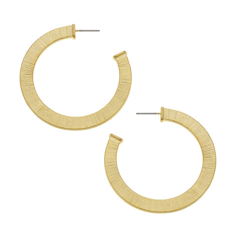 Susan Shaw - Gold Textured Open Circle Hoop Earrings