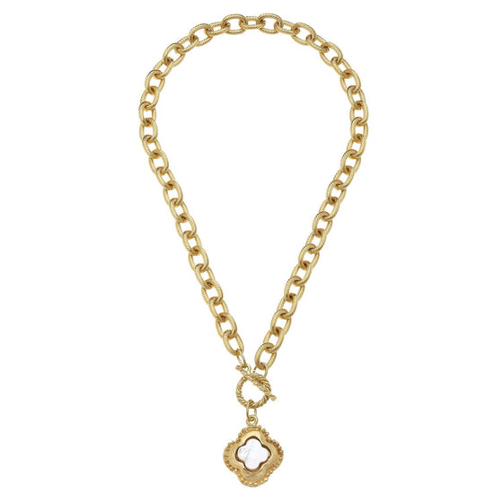 Gold Clover with Genuine Mother of Pearl Necklace